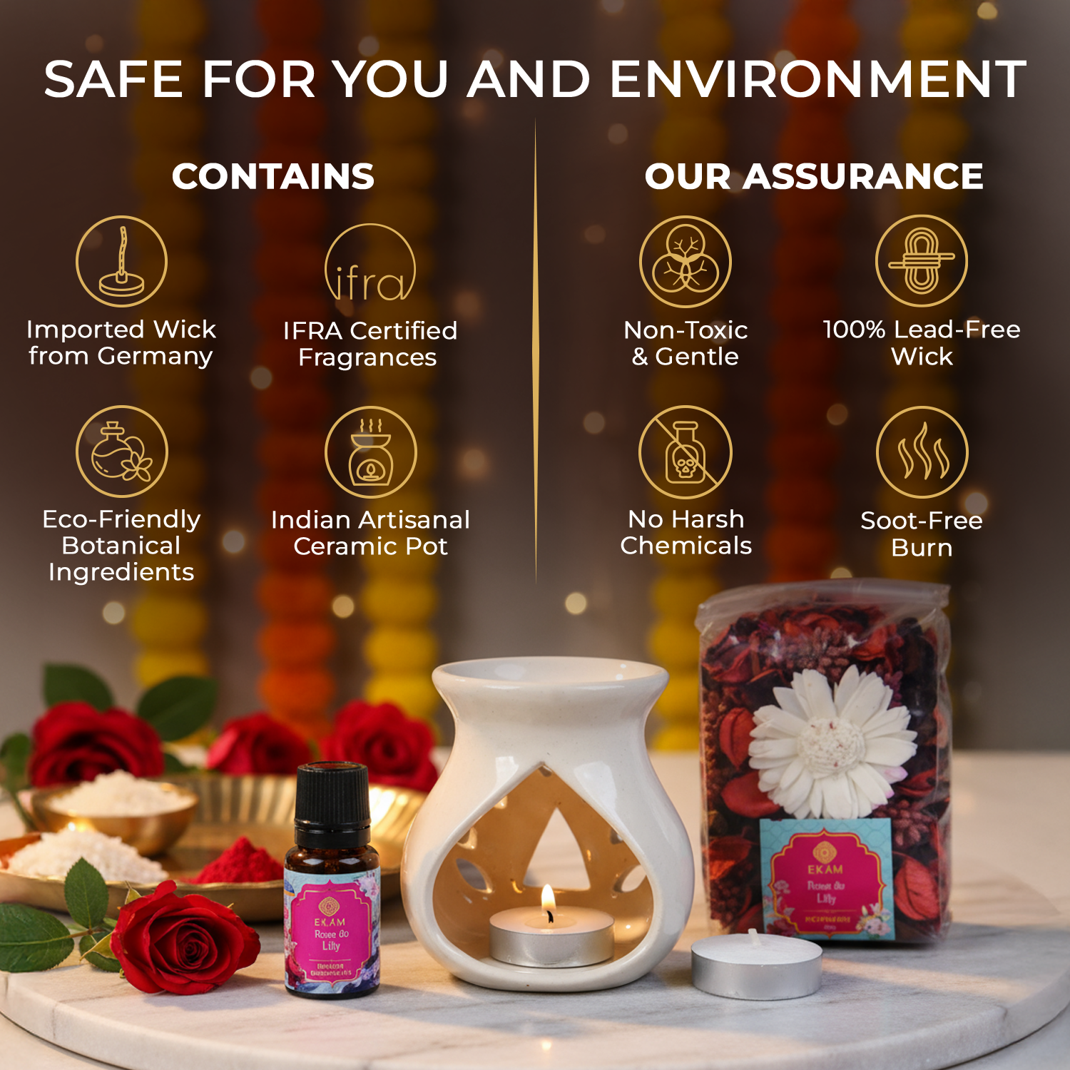 Rose & Lily Ceramic Oil Warmer & Potpourri Gift Set