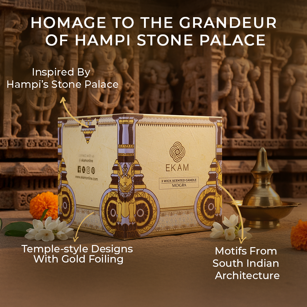Mogra Scented 3 Wick Candle, 213 g| Festive Stone Palace Collection, 2025-26