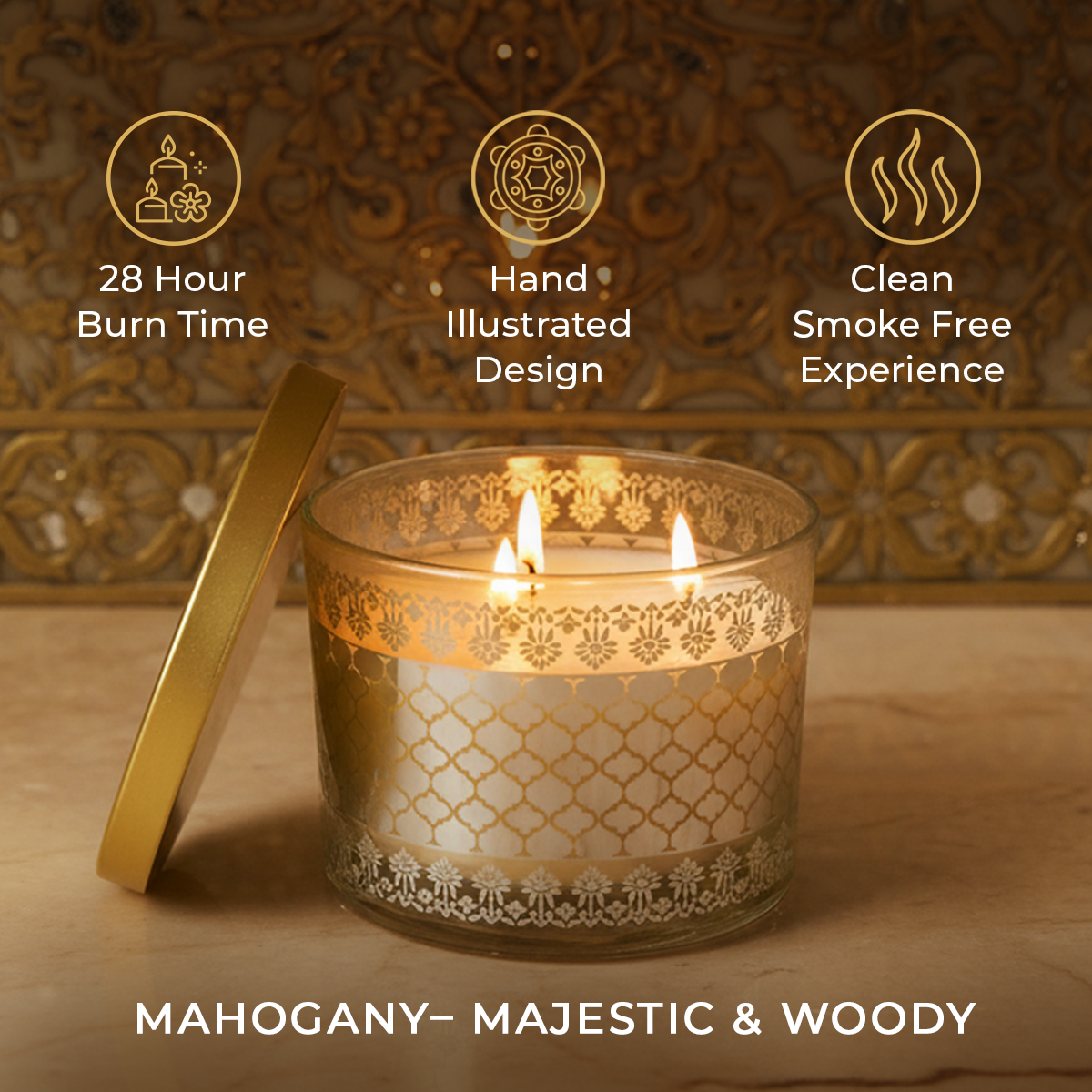Mahogany Scented 3 Wick Candle, 213 g| Festive Sheesh Mahal Collection, 2025-26