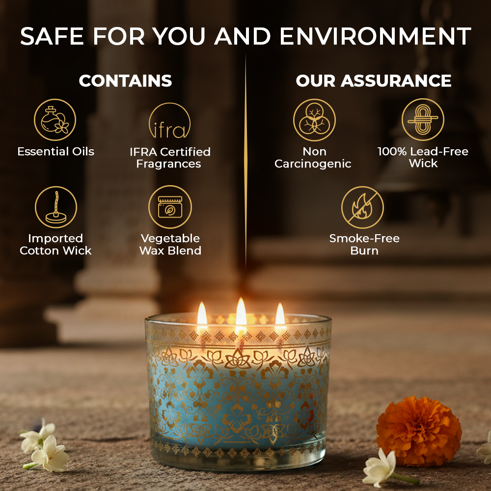 Mogra Scented 3 Wick Candle, 213 g| Festive Stone Palace Collection, 2025-26