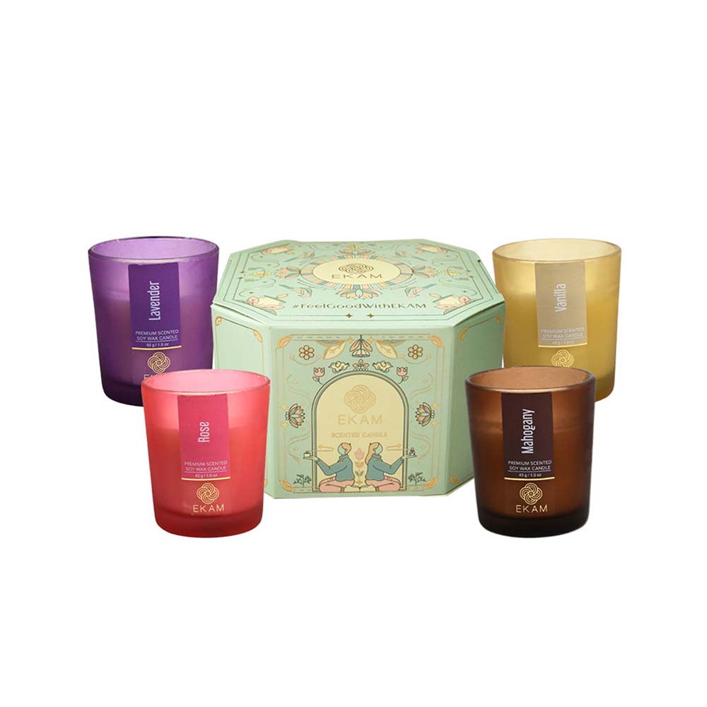 Pack of 4 Shot Glass Scented Candles – Mahogany, Lavender, Rose, Vanilla