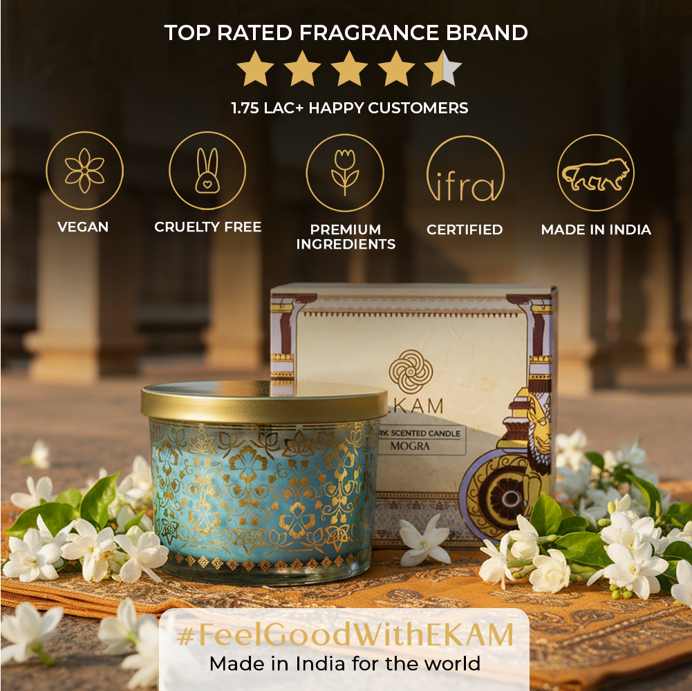 Mogra Scented 3 Wick Candle, 213 g| Festive Stone Palace Collection, 2025-26