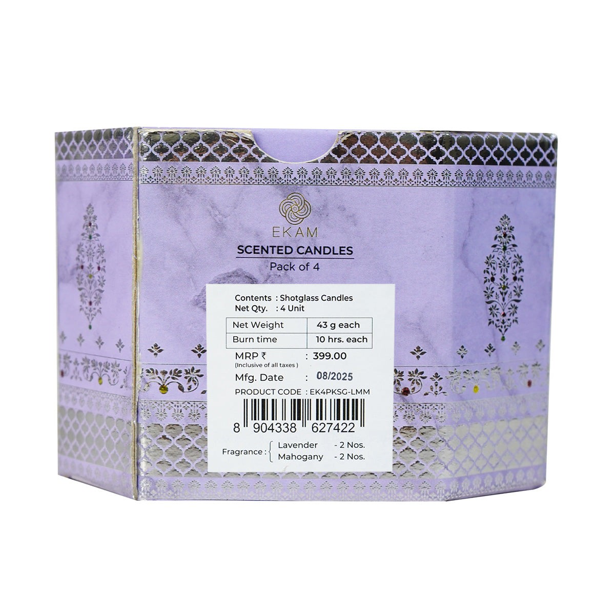 Pack of 4 Scented Votive Candles| Lavender, Mahogany| Festive Sheesh Mahal Collection, 2025-26