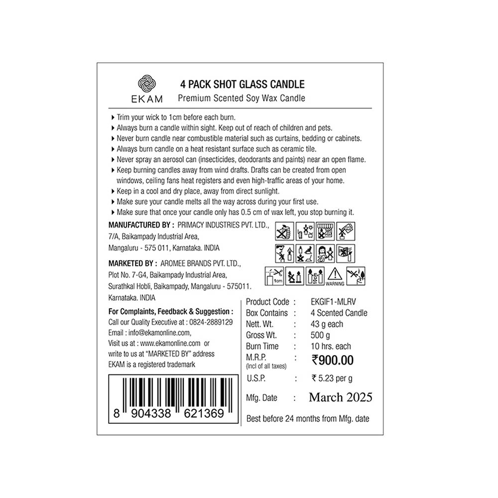 Pack of 4 Shot Glass Scented Candles – Mahogany, Lavender, Rose, Vanilla