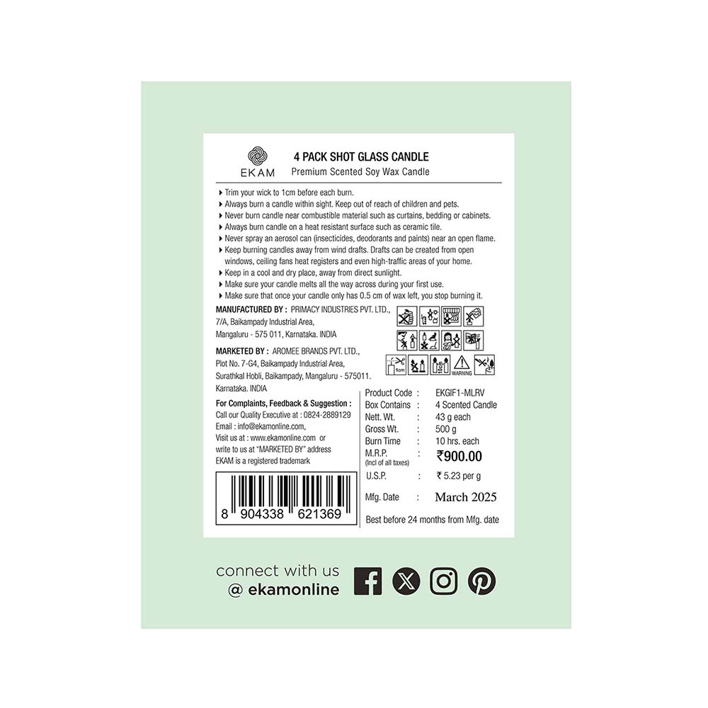 Pack of 4 Shot Glass Scented Candles – Mahogany, Lavender, Rose, Vanilla