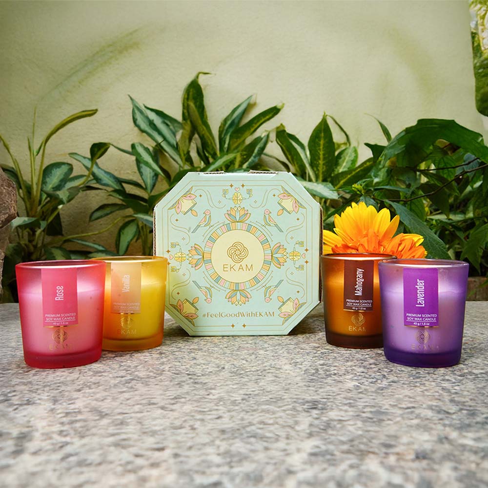 Pack of 4 Shot Glass Scented Candles – Mahogany, Lavender, Rose, Vanilla
