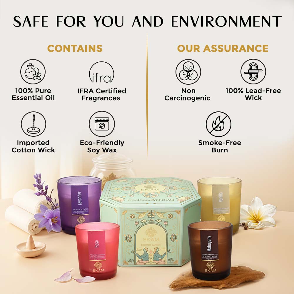 Pack of 4 Shot Glass Scented Candles – Mahogany, Lavender, Rose, Vanilla