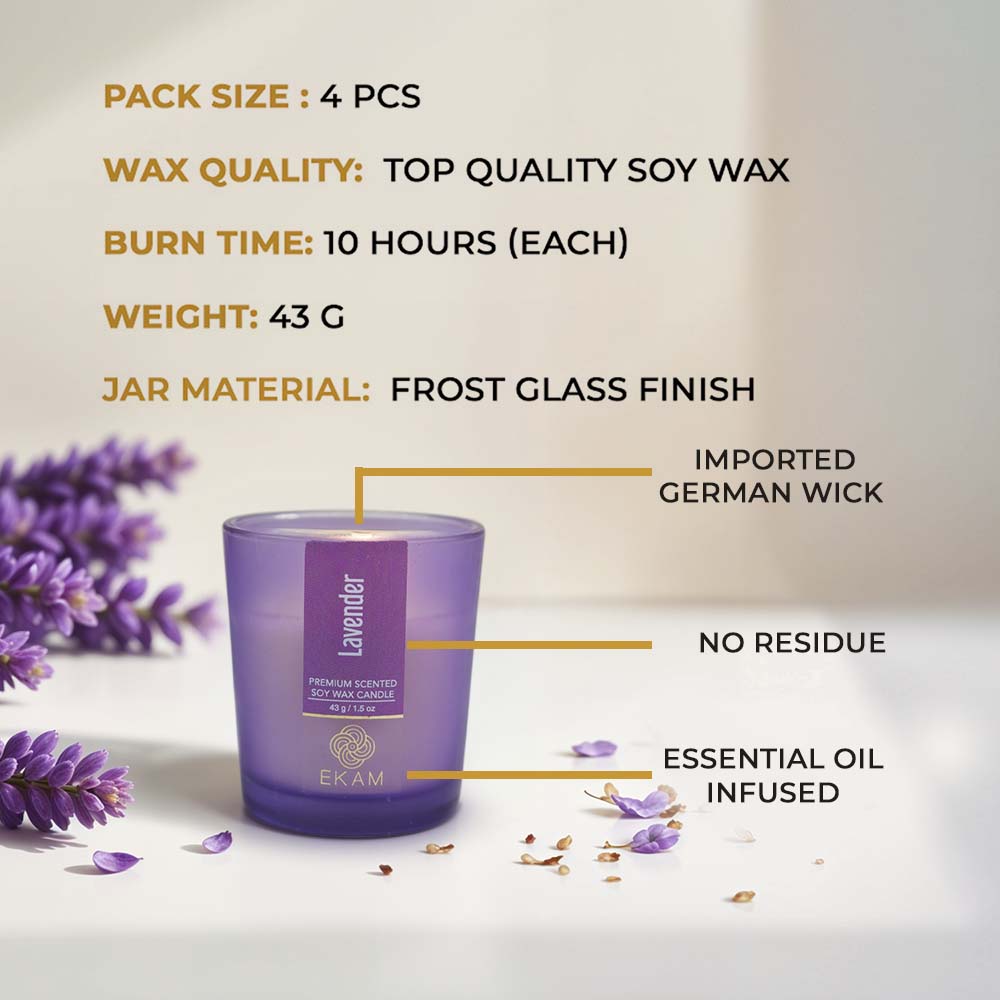 Pack of 4 Shot Glass Scented Candles – Mahogany, Lavender, Rose, Vanilla