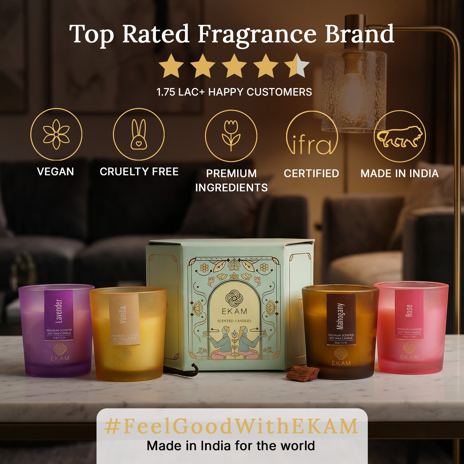 Pack of 4 Shot Glass Scented Candles – Mahogany, Lavender, Rose, Vanilla
