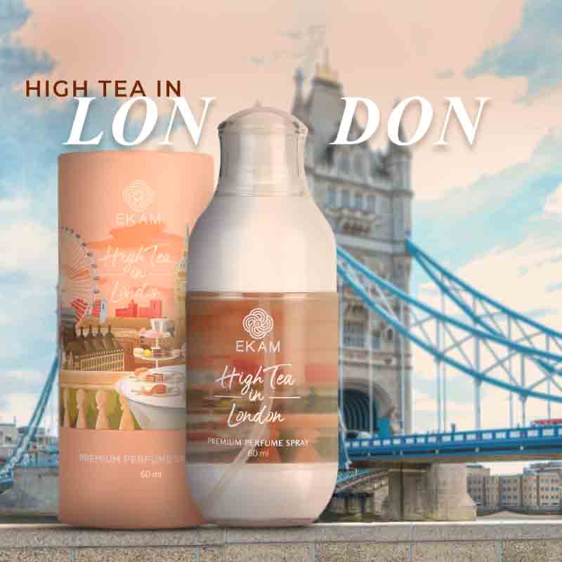 Pack of 4 Perfume Sprays-60 ml High Tea in London + 5 ml Destination Wedding in Udaipur, 5 ml Evenings in Santorini, 5 ml Sightseeing in Barcelona
