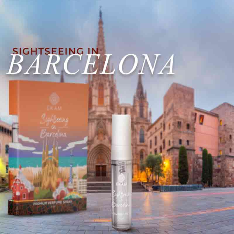 Pack of 4 Perfume Sprays-60 ml High Tea in London + 5 ml Destination Wedding in Udaipur, 5 ml Evenings in Santorini, 5 ml Sightseeing in Barcelona