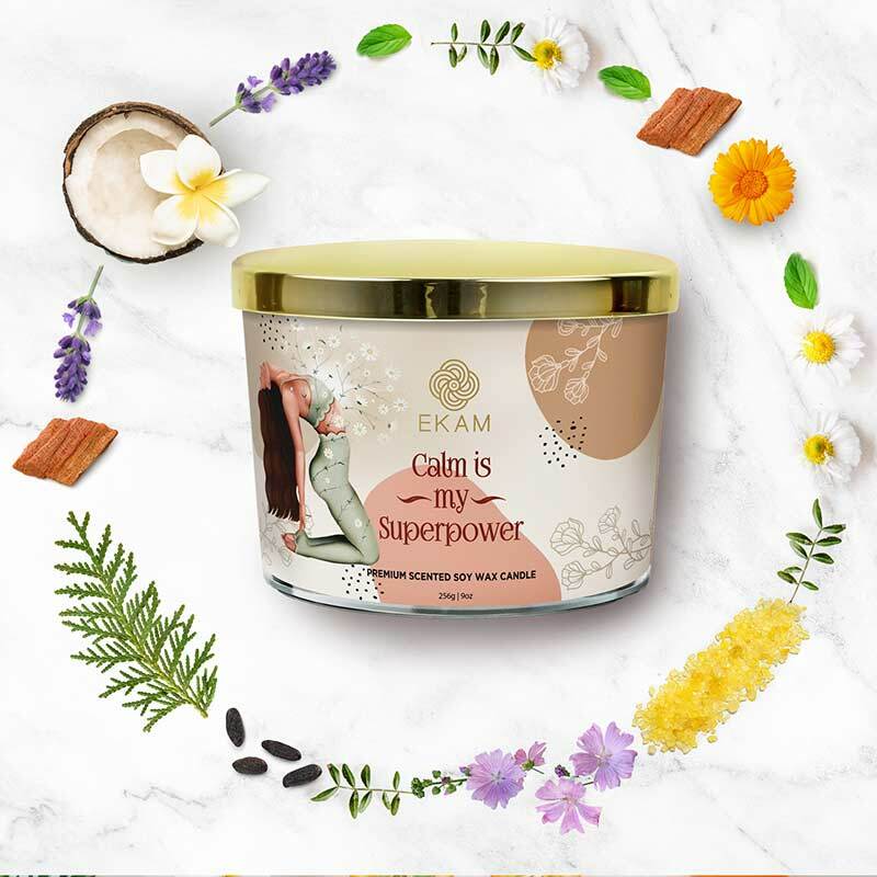 CALM IS MY SUPERPOWER SCENTED 3 WICK CANDLE WITH A FREE PRINTED MUG