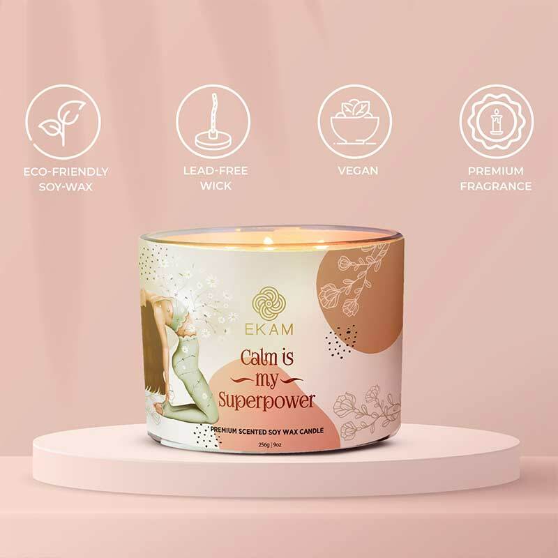 CALM IS MY SUPERPOWER SCENTED 3 WICK CANDLE WITH A FREE PRINTED MUG