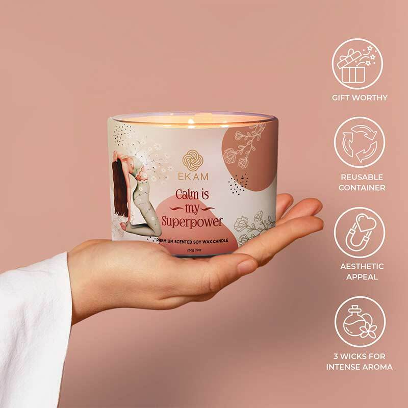 CALM IS MY SUPERPOWER SCENTED 3 WICK CANDLE WITH A FREE PRINTED MUG