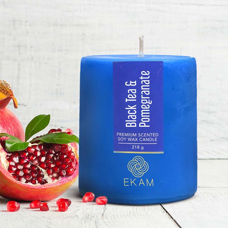 Black Tea & Pomegranate Pillar Scented Candle