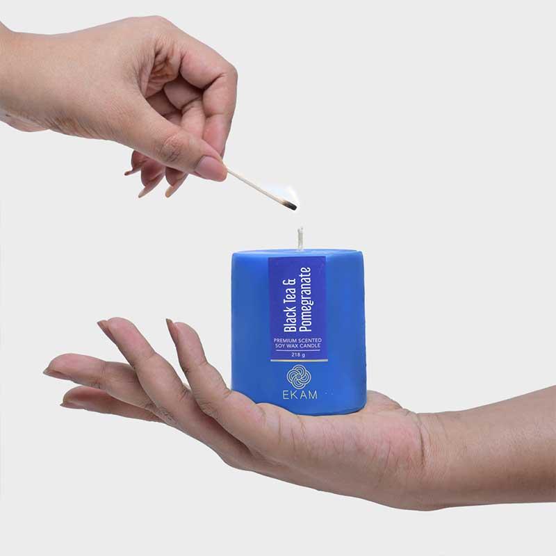 Black Tea & Pomegranate Pillar Scented Candle