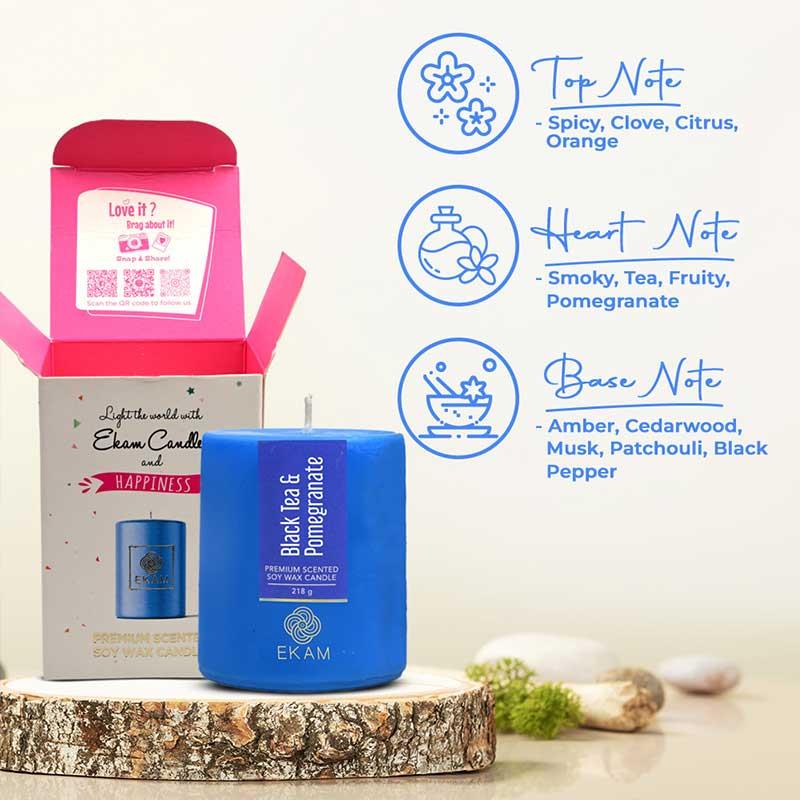 Black Tea & Pomegranate Pillar Scented Candle