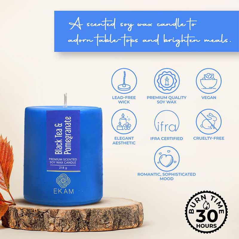 Black Tea & Pomegranate Pillar Scented Candle