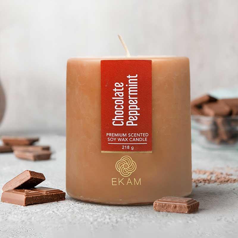 Chocolate Peppermint Pillar Scented Candle