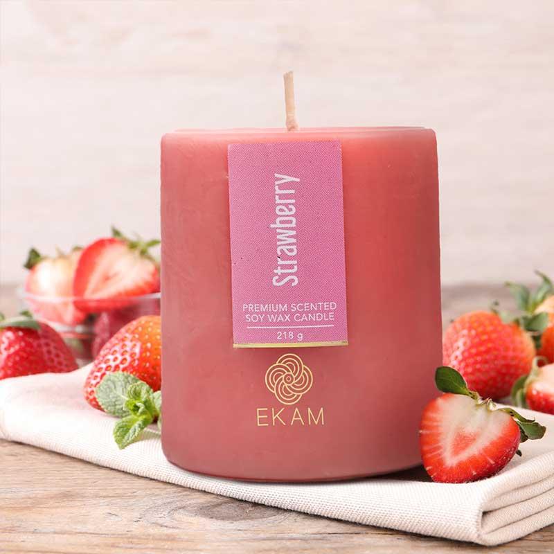 Strawberry Pillar Scented Candle