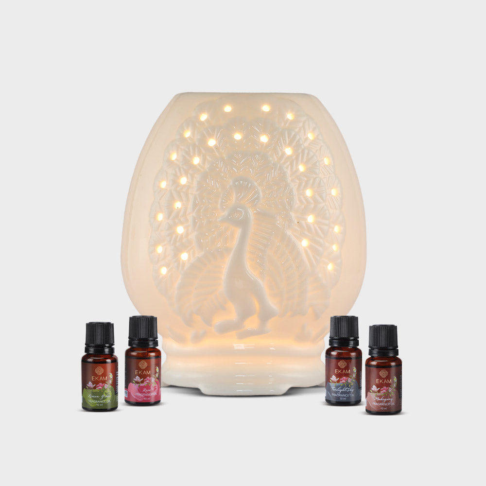 Peacock Style Premium Oil Warmer with 4 Fragrance Oils