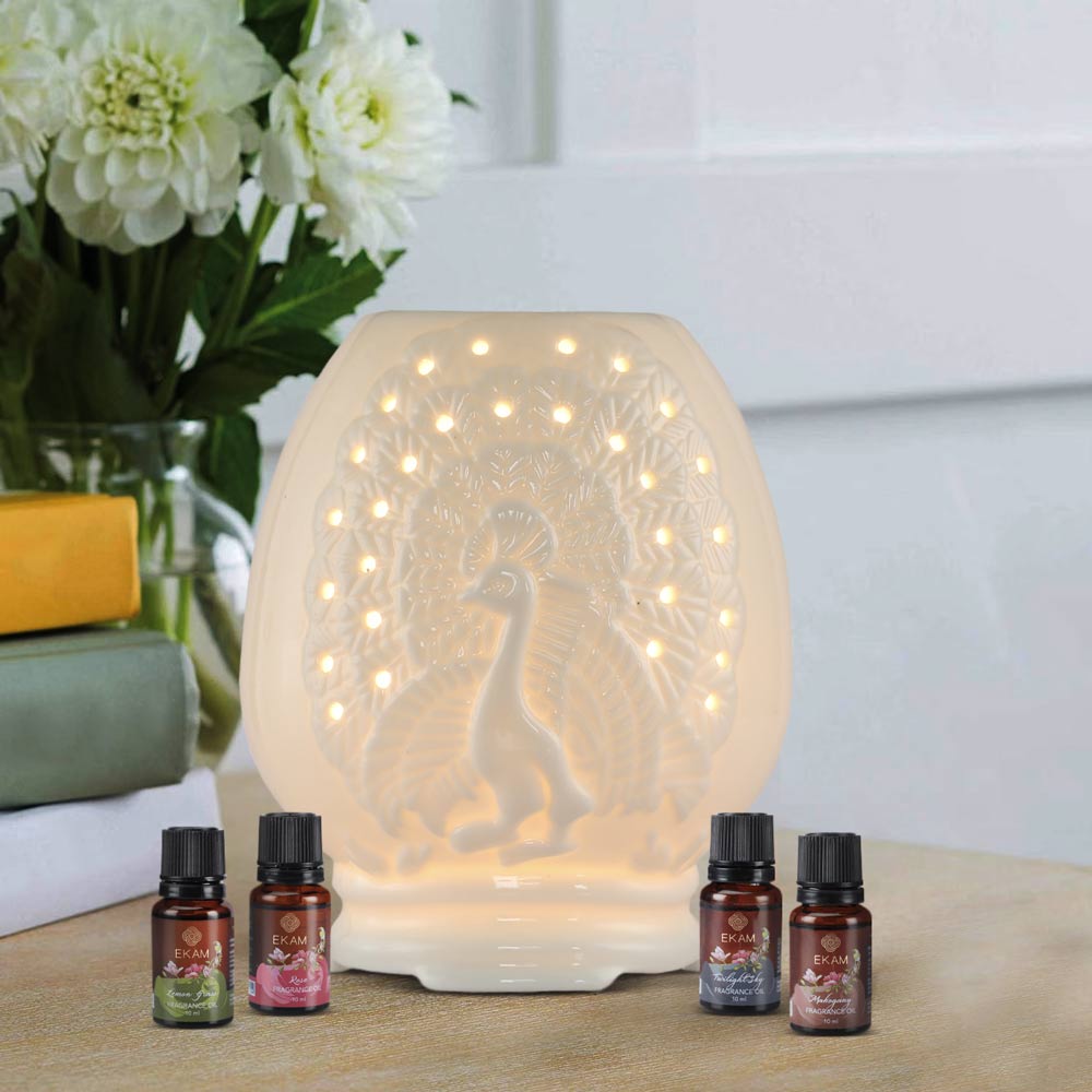 Peacock Style Premium Oil Warmer with 4 Fragrance Oils