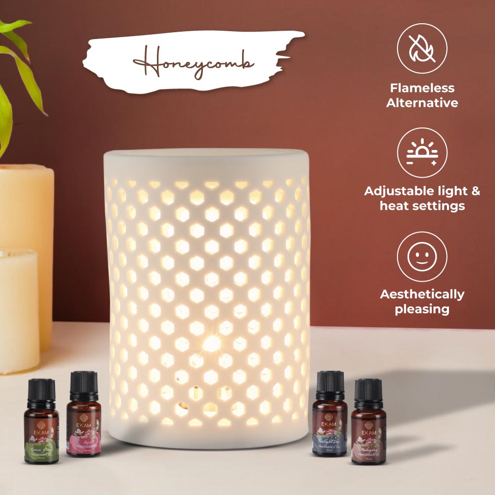 Honeycomb Premium Oil Warmer with 4 Fragrance Oils