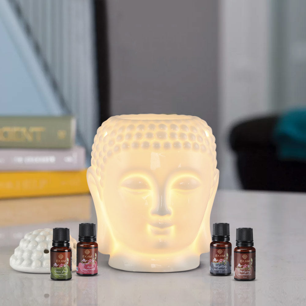 Glowing Buddha Premium Oil Warmer with 4 Fragrance Oil