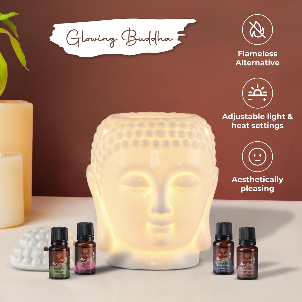 Glowing Buddha Premium Oil Warmer with 4 Fragrance Oil