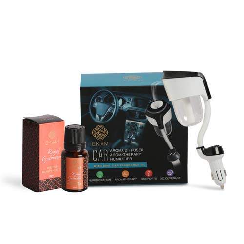 Car Aroma Diffuser with Royal Gulmohar Car Fragrance Oil