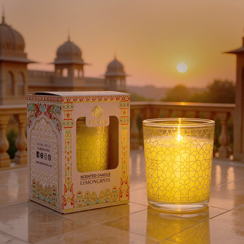 Lemongrass Scented Votive Candle, 43 g| Festive Pink Haveli Collection, 2025-26
