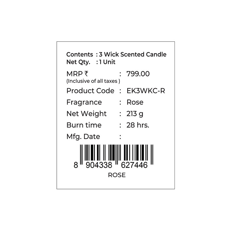 Rose Scented 3 Wick Candle, 213 g| Festive Pink Haveli Collection, 2025-26