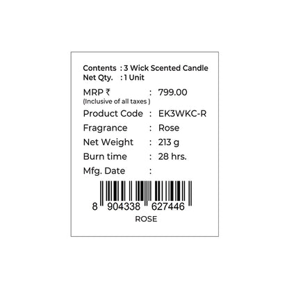 Rose Scented 3 Wick Candle, 213 g| Festive Pink Haveli Collection, 2025-26