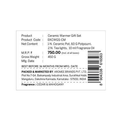 Cedar &amp; Mahogany Ceramic Oil Warmer &amp; Potpourri Gift Set