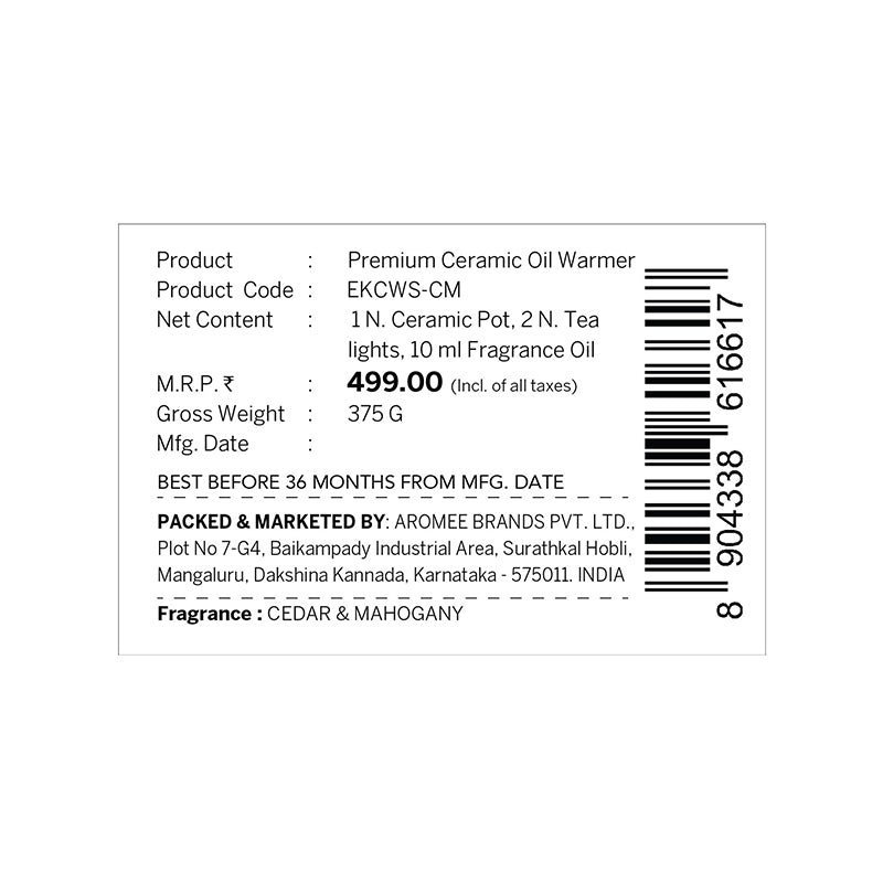 Cedar &amp; Mahogany Ceramic Oil Warmer Gift Set