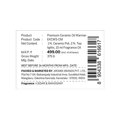 Cedar &amp; Mahogany Ceramic Oil Warmer Gift Set