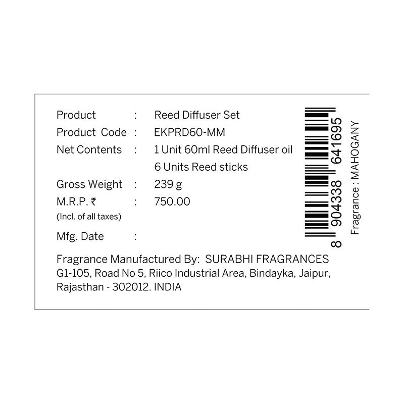 Mahogany Frosted Glass Reed Diffuser Set for Home, 60 ml