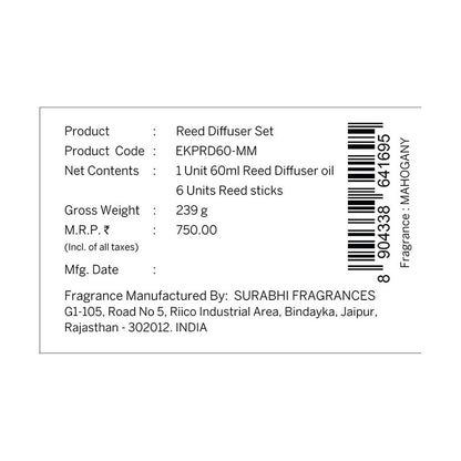 Mahogany Frosted Glass Reed Diffuser Set for Home, 60 ml