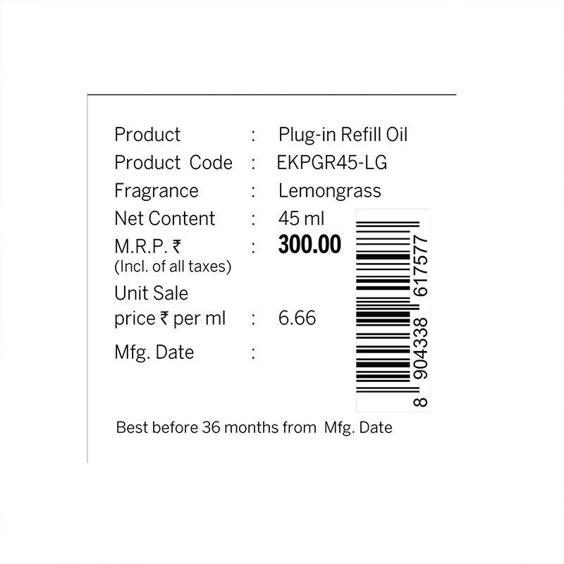 Lemongrass Scented Air Freshener Plug-In Refill - 45 ML