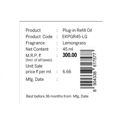 Lemongrass Scented Air Freshener Plug-In Refill - 45 ML