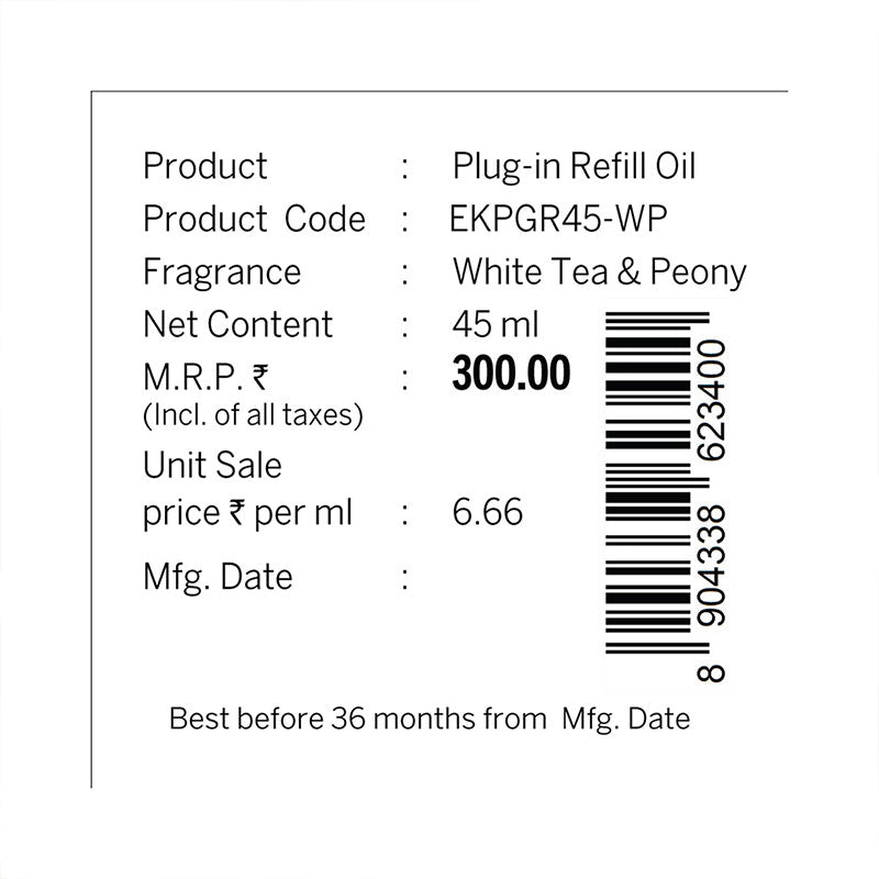 White Tea &amp; Peony Plug In Air Freshener Refill| 45ml