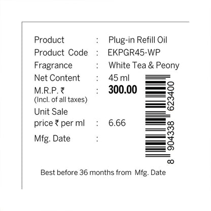 White Tea &amp; Peony Plug In Air Freshener Refill| 45ml