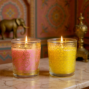 Pack of 2 Scented Votive Candles| Lemongrass, Rose| Festive Pink Haveli Collection, 2025-26