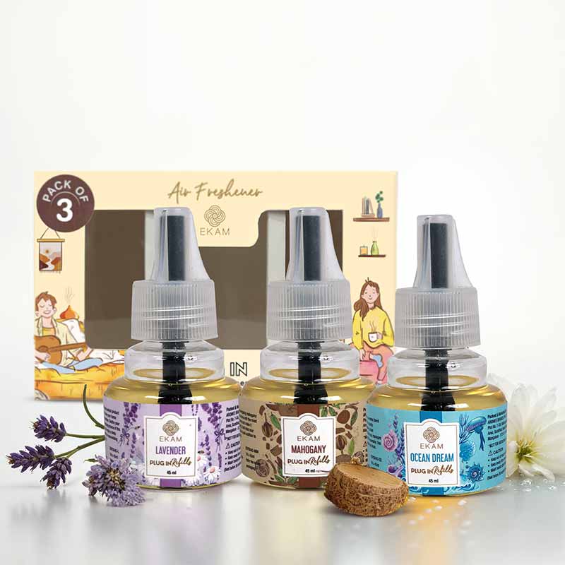 Pack of 3 Scented Air Freshener Plug-In Refill | Lavender, Mahogany &amp; Ocean Dream | 45 Ml Each