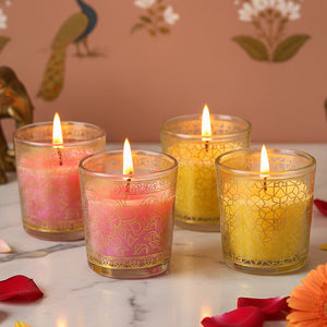 Pack of 4 Scented Votive Candles| Lemongrass, Rose| Festive Pink Haveli Collection, 2025-26