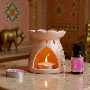 Rose Scented 10 ml Aroma Oil Warmer Set | Festive Pink Haveli Collection, 2025-26