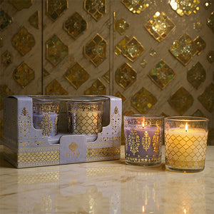 Pack of 2 Scented Votive Candles| Lavender, Mahogany| Festive Sheesh Mahal Collection, 2025-26