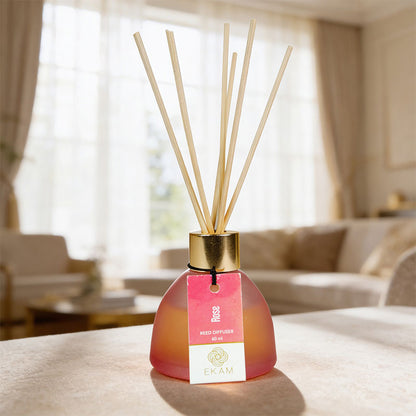 Rose Frosted Glass Reed Diffuser Set for Home, 60 ml