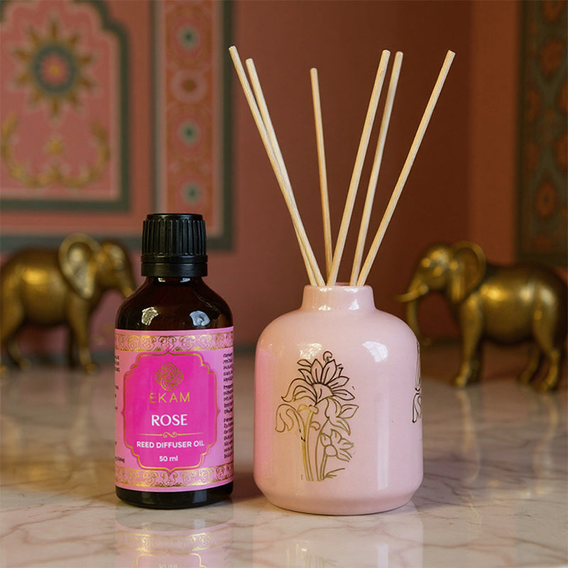 Rose Scented Reed Diffuser Gift Set| Festive Pink Haveli Collection, 2025-26