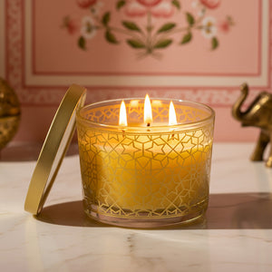 Lemongrass Scented 3 Wick Candle, 213 g| Festive Pink Haveli Collection, 2025-26